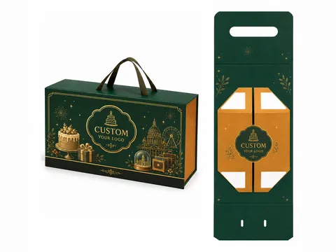 Dark Green Festive Print Box with Handles by Xinhua Pack Legend