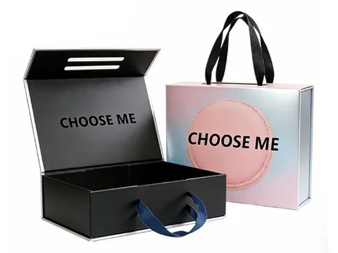 Black Flip-Top Box with Ribbon Handle by Xinhua Pack Legend