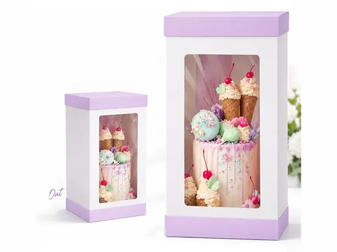 Tall Lilac and White Window Cake Box by Xinhua Pack Legend