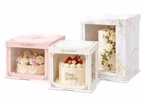 White and Pink Window Cake Boxes by Xinhua Pack Legend