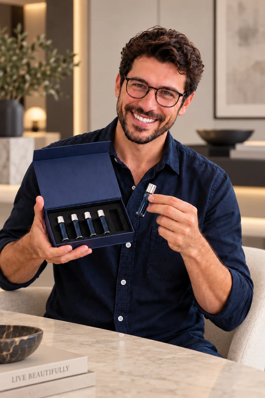 Lucas M., customer from Argentina, holding his open vial kit box